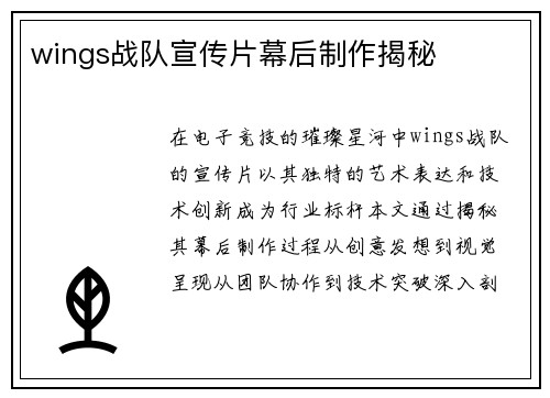 wings战队宣传片幕后制作揭秘