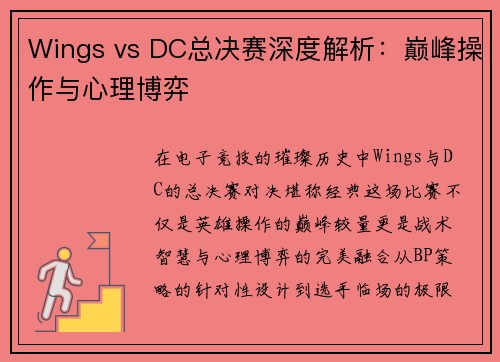 Wings vs DC总决赛深度解析：巅峰操作与心理博弈